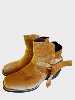 Justin Velvet Ankle Booties with Side Tie - Tan